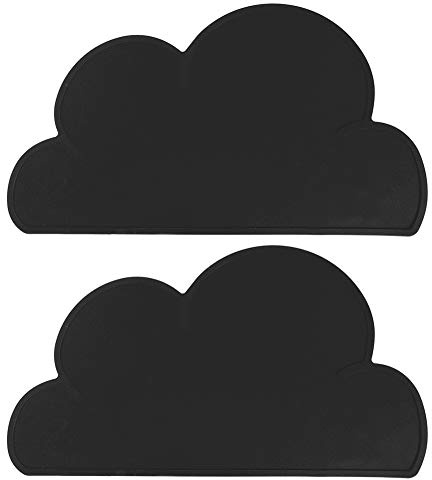 MAGT Fütterungsplatte Tischset, 2 Stück Wolkenform Platzset Silikon wasserdichte Wärmeisolierung Kinder Fütterungsplatte Tischsets(Schwarz)