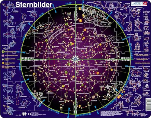 Larsen Puzzles SS2-DE Kinder Rahmenpuzzle Sternbilder Deutsch, 70 Teile, ab 8 Jahre, Lernspielzeug, Astronomie entdecken, Konzentration, Geschenkidee für Winter und Advent