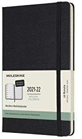Moleskine 18 Monate Wochen Notizkalender Deutsch 2021/2022, Large/A5, 1 Wo = 1 Seite, rechts linierte Seite, Gebunden, Schwarz