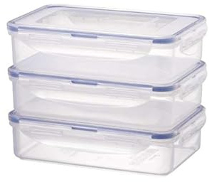 Lock & Lock Frischhaltedosen im 3er Set – stapelbare Vorratsdosen aus hochwertigem, transparentem Kunststoff, bpa-frei – auslaufsicher – rechteckig, 3 x 800 ml
