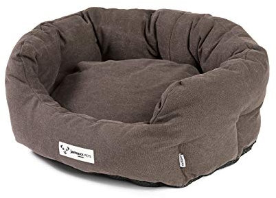 JAMAXX Ovales Hundebett mit Komfort-Füllung, Bezug Waschbar, Vintage Canvas Stoff, Hunde-Korb Körbchen mit Hohen Seitenwänden PDB2087 (S) 60x50, mud