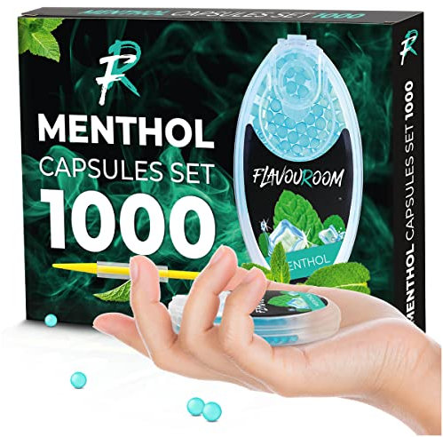 Flavouroom Premium Menthol Kapseln 1000er Set | DIY Menthol Filter für unvergesslichen Flavour Geschmack | inkl. Box zur Aufbewahrung der aromatischen Click Hülsen Kugeln