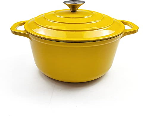 HAWOK Enameled Cast Iron Dutch Oven with Lid, 3 Quart Deep Round Dutch Oven with Dual Handles, Yellow