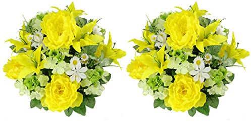 Admired By Nature GPB4307-YELLOW-2 Artificial Full Blooming Tiger Lily, Peony & Hydrangea Mixed Bush, Yellow, 24 Stems, 2 Pc