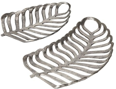 Beliani Set di 2 piatti decorativi in metallo argentato vassoio portagioie svuota tasche foglia