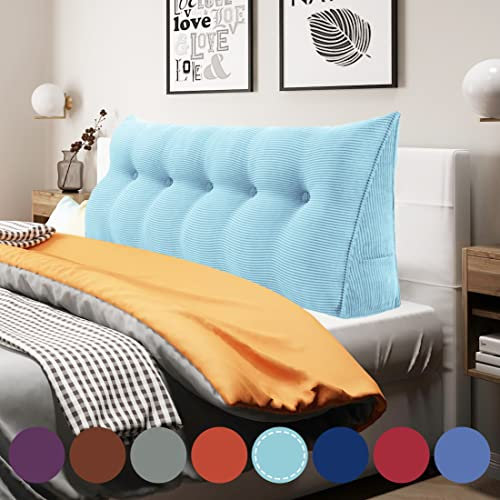 VERCART Rückenkissen Lesekissen Rückenlehne Kissen für Bett Sofa Kopfteil Gepolstert Bettkissen Keilkissen Wandkissen Sofakissen Groß Rueckenkissen Kordsamt Azurblau 160cm, VC1002RT11130-xin