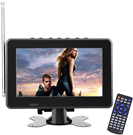 Yoidesu Portable TV LCD Monitor, 7in 1080P Rechargeable Car Digital TV with ATSC Tuner, AV in Out, FM Radio, SD, MMC, USB, TV Stand and Remote Control for Car Travel, Mini Television
