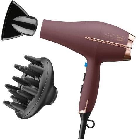 INFINITI PRO by CONAIR Hair Dryer, 1875W Blow Dryer with Diffuser and Concentrator Attachments, AC Motor with Ceramic Technology, 3 Heat & 2 Speed Settings, Plum