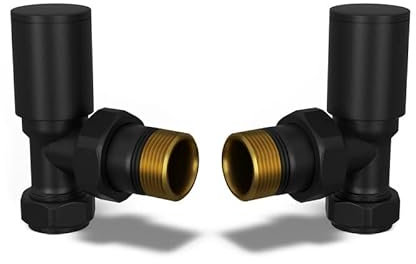 UK Radiators Coppia di valvole per radiatore rotonde, finitura nera opaca, design elegante e moderno, 1,27 cm x 15 mm, coppia di valvole per radiatore