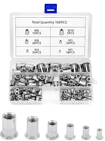 QWORK 165pz rivetti filettati in acciaio inox 304, kit assortimento di inserti filettati, 6 taglie - M3 M4 M5 M6 M8 M10