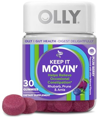 OLLY Keep it Movin' Gummy Supplement, Occasional Constipation Support,* Rhubarb, Prune, Amla Extracts - Plum Berry Flavored, 15 Day Supply - 30 Count