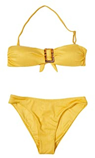 QUEEN HELENA Bikini Due Pezzi Costume da Mare Bagno con Spallina Regolabile Removibile a Fascia a Costine Coppe Estraibili Donna 23592 (46, Giallo)