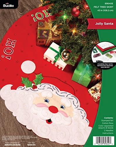 Bucilla Felt Applique Christmas Tree Skirt Making Kit, Jolly Santa, Perfect for DIY Arts and Crafts, 89640E