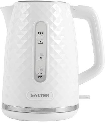 Salter EK5574WHT Glacier Electric Kettle - 1.7L Capacity, 360° Swivel Base, Strix Technology Controller, Boil Dry Sensor, Auto Shut Off, Limescale Filter, Stylish Modern Design, White, 3000 W