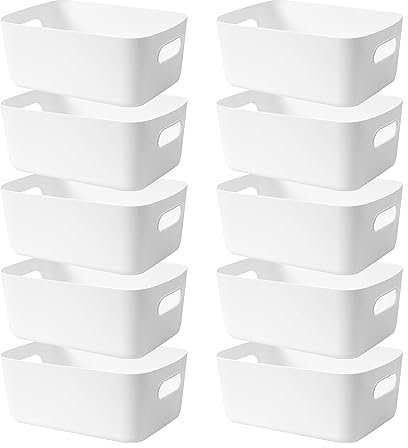 LYLIDIA 10pcs Storage Boxes Plastic 20 cm Bathroom Kitchen Storage Baskets Cupboard Organiser White Storage Bins for Office Home Shelf Organiser Boxes