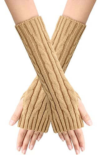 Gestrickte fingerlose Handschuhe mit Warme Unisex-Handschuhe Fingerlose Handschuhe Mit Kappe Damen (E, One Size)