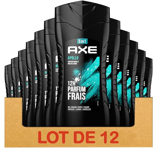 AXE Apollo 5-in-1-Duschgel für Herren, feuchtigkeitsspendend, 24 Stunden, 87% natürliche Inhaltsstoffe, Salbei & Zedernholz, 12 x 250 ml