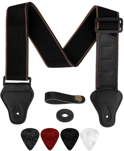 Lusofie Gitarrengurt Geflochtene Verstellbare Gitarrenpickel Bassgitarrengurt mit Gitarrengurtschloss Guitar Strap für Bass E Gitarre Akustikgitarre Baumwolle und Leinen Gitarren Gurt