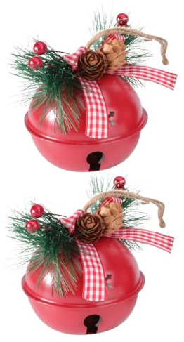 HOOTNEE 2stücke Bemalte Eisenglocke Zum Aufhängen Weihnachtsbaumschmuck Dekoration Für Urlaub Zu Hause Rot