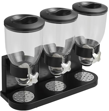 Vision4ever 1Pcs 6L Black Kitchen Triple Cereal Dispenser Dry Food Storage Container Machine
