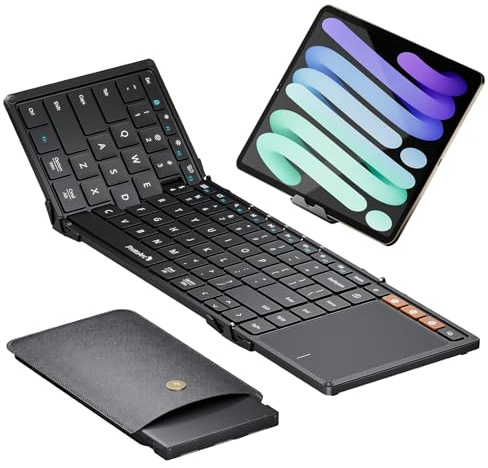 ProtoArc Foldable Keyboard with Touchpad, XK01 TP Folding Portable Keyboard, Full Size Keys, Large Trackpad Bluetooth Travel Keyboards for Laptop PC Tablet - Black