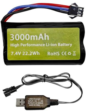 1PCS 7.4V 3000mAh 15C 2S Li-ion Batterie mit SM-3P Stecker und USB Ladekabel für DE43 DE60 9500E 9309E Fernbedienung Auto Huina 1575 RC Spielzeug Auto