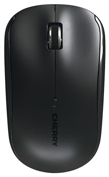 CHERRY MW 2200, souris d’ordinateur portable sans fil, 2,4 GHz, utilisable des deux mains, 1300 dpi, molette de défilement chromée, sac de transport inclus, fonctionne sur piles, noire