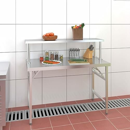 Homgoday Tavolo Lavoro Cucina con Ripiano 120x60x115 cm Acciaio Inox, Arredo Tavolino da Giardino, Tavolo da Esterno, Tavolo da Terrazzo, Tavolo da Pranzo, Tavolo da Cucina Tavolo da Esterno