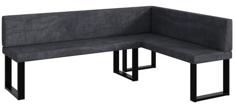MEBLINI Eckbank für Esszimmer - Küchenbank - Essecke - Sitzecke Küche - Toni - U-Beine 142x196x87cm Rechts - Dunkelgrau Samt