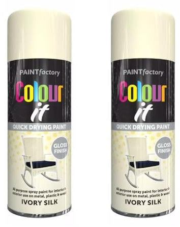 GSV Essentials Ivory Silk Gloss Spray Paint, Quick-Drying, Easy-to-Apply, DIY Projects, Perfect for Furniture, Metal, Wood, Plastic, Indoor and Outdoor Use, 400ml, (2 Pcs)