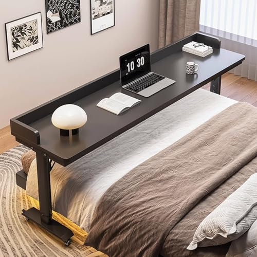 lyxamjrzyp Höhenverstellbarer Überbetttisch mit Rollen, Beistelltisch Rollen, Stehpult mit Robusten Metallbeinen für Schlafzimmer und Zuhause(Black,180cm/70.8in)