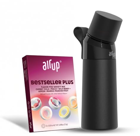 air up® water bottle (16oz) Steel Black + 5x pods Flavor Fiesta | Sugar free flavor pods & Water bottles with straw | Flavored water bottle