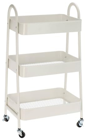 WELL HOME MOBILIARIO & DECORACIÓN Carro de Cocina Blanco con 3 cestas y Ruedas H.79,5cm