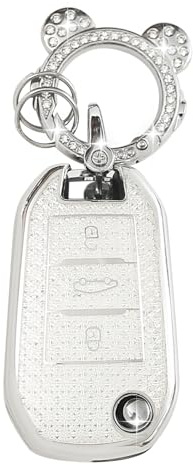 ZVRSUA Autoschlüssel Schutzhülle Passt für Peugeot,Schlüsselcover TPU Autoschlüssel hülle Kompatibel mit Peugeot 208 308 508 2008 3008 Rifter C3 C4 Cactus Berlingo Picasso Xsara Jumpy (Silber)