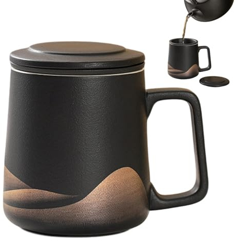 Tasse à thé avec infuseur et couvercle, tasse à infuseur à thé, Tasse passoire à thé de 360 ml, Tasse à café chaude vintage, bouilloire à thé à filtre esthétique pour thé chaud ou froid Oolong noir