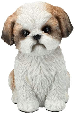 Figuren Shop GmbH Deko Hund Shi Tzu – Niedliche Hundefigur, Tierfigur Welpe sitzend, Dekofigur Haustier Skulptur, 14,5 cm