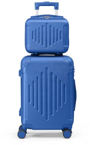 LALAHO Kofferset 2 teilig, Reisekoffer Set mit Kosmetikkoffer, Hartschalen Koffer Set aus ABS, Gepäckset mit Teleskopgriff, Handgepäck und Eckenschützern, Flugblau