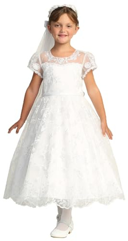Big Girls First Communion Dresses Size 16-18 Plus White First Communion Dress 14-16 Vestidos de Primera comunión First Communion Dresses LDS Baptism Dress Sleeves