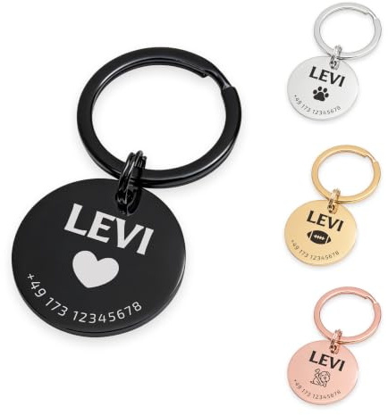 FELLSOCKE Personalisierte Hundemarke aus Edelstahl - 25mm | 30mm | 35mm, Individuell gravierbar, Robuste Tiermarke, Dogtag Anhänger Hunde, Pferde, Katzen & Welpen (Schwarz, 25 mm)