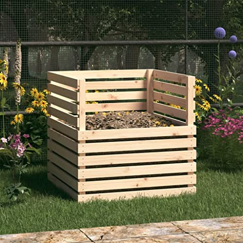 Gecheer Composteur 80x80x78 cm Bois Massif de pin, Bac à Compost, Bac Composteur de Déchets Jardin et Cuisine