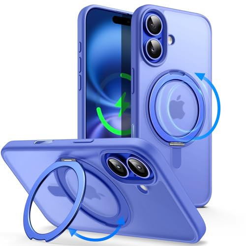 JETech Funda Anillo Giratorio 360 Grados para iPhone 16 6,1 Pulgadas con Botón Control Cámara, Compatible con MagSafe, Carcasa Slim con Soporte & Porta Anillos (Azul Ultramar)