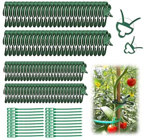 YIMETOP 120 Stück Pflanzenclips, Stabile Pflanzenklammern, 2 Größe Gartenpflanze Clips, Besonders einfache Rankhilfe für Pflanzen, für Kletterpflanzen Befestigung(50Große+50Klein+20Pflanzenbändern)