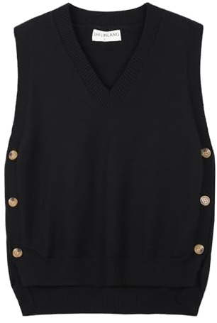 Freiesoldaten Women Sweater Vest V-Neck Sleeveless Jumper Pullover Knitted Tank Tops Black