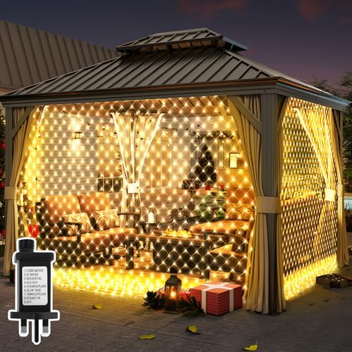YIBONIKA Net Lights Outdoor 2mx2m 208LED Mesh Fairy Lights Plug in, Waterproof String Lights with 8 Modes/Timer/Memory for Indoor & Outdoor Xmas Trees Windows Garden Decoration, Warm White
