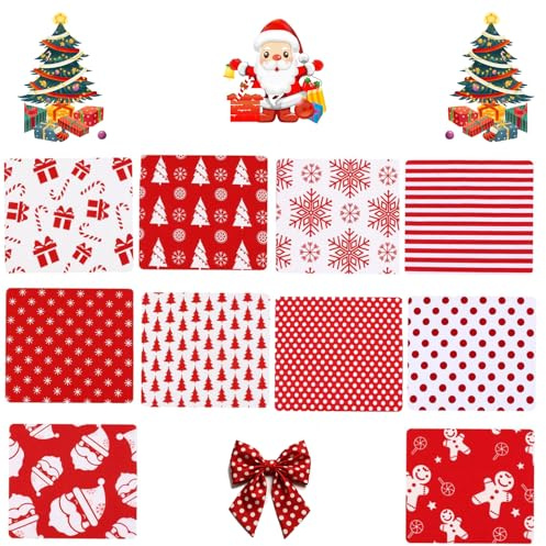 FANOST 10 Stück Weihnachtsstoffe zum Nähen, (30 x 30 cm) Weihnachtsstoffe Patchwork, Weihnachten Stoffe Baumwolle Winter Watercolor
