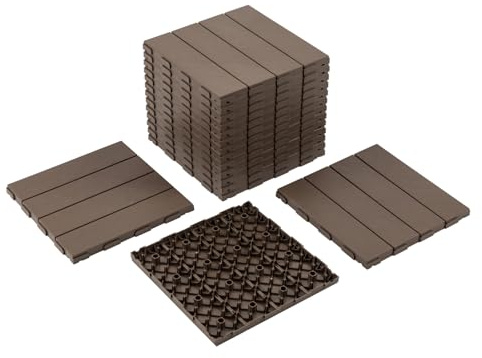 Panana 10 Pcs Composite Decking Tiles, Plastic Decking Boards, Interlocking Flooring Tiles for Indoor Outdoor Garden Patio Balcony, Squares 30 x 30cm Coffee Brown