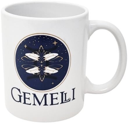 CUCUBA Tazza Mug in Ceramica Design Artistico Segno Zodiacale Gemelli per Colazione Merende 36cl
