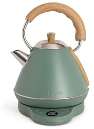 CREATE/KETTLE RETRO PRO/Hervidor eléctrico de 1 L con control de temperatura verde sage/Sistema de auto - apagado, ebullición rápida, base antideslizante, panel transparente, 1200W