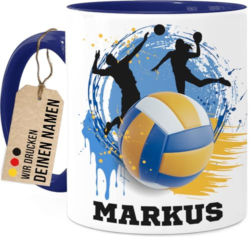 Tassenliebling® Volleyball Tasse personalisiert - Blau - Geschenk für Volleyballspieler - Volleyball Geschenk - Tasse mit Namen - Geschenke für Sportler - 330ml Keramik