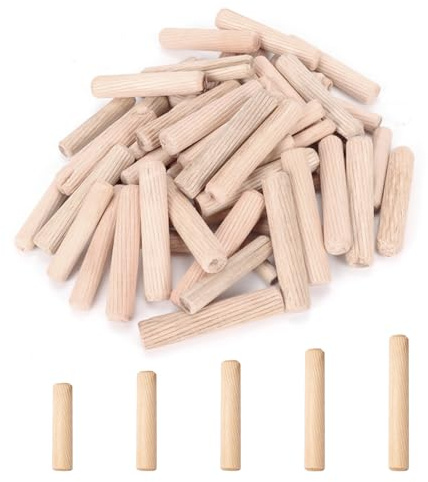 6mm Holzdübel Kit, 20/30/40/50/60mm sortiert Holzverbinder Dübelstangen Möbelholzdübel Schreiner Zubehör (100er Pack)